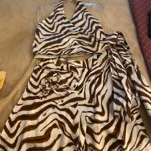 Zara Zebra Print Halter Top and Pants Set